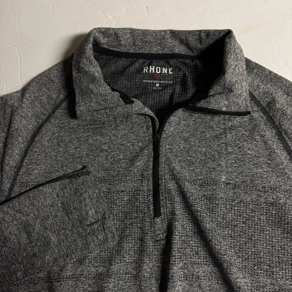 RHONE Mens Heathered Gray Quarter Zip Pullover Long Sleeve Athletic Shirt Size M